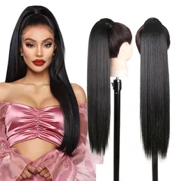 Synthetic Long Straight Ponytail Wrap On Pony Tail 28inch Clip In Hair Extensions for Women Heat Resistant Fake Hair