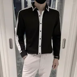 Koszule męskie High-end-end ins-Iron Chemise Social Homme Black White Color Contrast Men Sukienka Koszula Azjatycka rozmiar Długie rękawy męskie