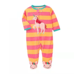 Strampler mit Fuß geboren Baby Strampler Weihnachten Schaf Einhorn Cartoon gedruckt warme Fleece Säuglingsbaby Pyjama Overalls Nachtwäsche 230418
