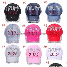 Ball Caps Trump 2024 Denim Sun Hat Casual Diamond Baseball Cap Athleisure Adjustable Cotton Drop Delivery Fashion Accessorie Dhgarden Dhx4F