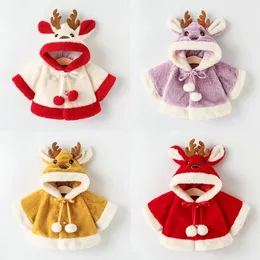 Jackets Cute Christmas Elk Plush Baby Jacket 2023 Autumn Winter Warm Hooded Infant Girls Coat Princess Cloak 0 24 Month Clothes 231117