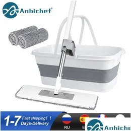 MOPS MOPS Flat Squeeze Mop z składanym wiadrem mycie ręczne podkładka do mikrofibry Microfibre Matic Spin Floor House House Cleaning Krople Delive Dhect