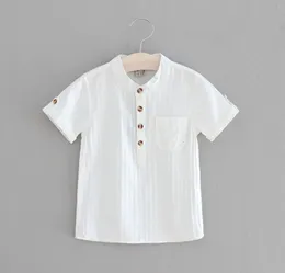 Camisetas infantis camisas casuais camisas bebês crianças algodão blusa de manga curta para verão garotos meninos camisa branca stand colar tops bonitos 230417