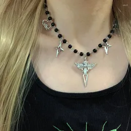 Hänge halsband punk sard cross choker cool accessoar ängel hjärthalsband kvinnor goth smycken egirl estetisk grunge rock koreanskt mode