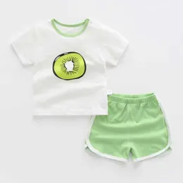 セット2ピースの女の赤ちゃんの夏の服韓国漫画かわいいカジュアルプリント半袖コットンTシャツ産物衣類服セットBC2258 P230418