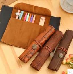 Retro Pirate Treasure Map Pencil Bag Roll Up Pu Leather Pencil Pouch Case Pen Väskor Make Up Holder Gift