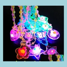 Party Favor Led Light Up Cartoon Pendants Necklace Christmas Kids Adts Favors Creative Luminous Glow Necklaces Acrylic Lanyard Gift Dhxcn