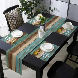 Table Runner Farmhouse Wood Texture Table Runner Placemats Combination Set Wedding Party Event Dining Table Decoration el Home Tablecloth 231117