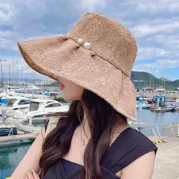 Cappelli a tesa larga Cappello da sole Estate Pieghevole Secchiello Berretto da pescatore in pizzo Protezione solare da donna Moda anti-UV Visiera da spiaggia Visiera da sole Eger22