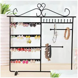 Jewelry Stand Earrings Necklace Holder Display Rack Simple Style Ear Studs Metal Shelf Drop Delivery Packaging Dhrvo