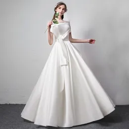 Атласное свадебное платье 2023, новинка лета, свадьба невесты, белое минималистское платье принцессы с плечами, тонкая свадебная девушка