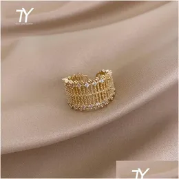 Кольца из металла с преувеличенной полой сеткой, инкрустированные цирконом, золотые открытые кольца для женщин, модные роскошные корейские ювелирные изделия, свадебная вечеринка Dhgarden Otw21