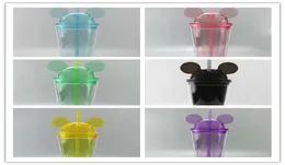 8 colors Mouse Ears Acrylic Clear Tumbler 15oz with Straw Double Walled Travel Mugs Cute Child Kid Water Bottles Perfect for DIY P7390120