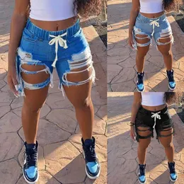 Kvinnors jeans Kvinnor Summer Solid Color Ripped Straight Shorts Foreign Trade Elastic Waist Beach 3x Outfits For Women Paper Bag