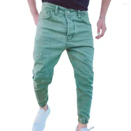 Jeans da uomo Pantaloni da uomo alla moda con zip Pantaloni con cavallo profondo Colorfast Casual