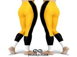 Jigerjoger Yoga Pants 스포츠 레깅스 하키 팀 축구 레깅스 CB 남자 레깅스 체육관 운동 팬티 옐로우 흑백 패치 6768218