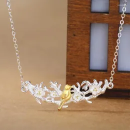 Pendant Necklaces Exquisite Animal Fashion Silver Plated Jewelry Plum Flower Cute Bird Branch Clavicle Chain XL230