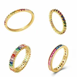 Pierścienie opaski 24k złota srebrna minimalistyczna gradient kolorowe kryształowe pierścionki cyrkon