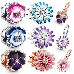 2023 925 Sterling Silver Clover Beads Daisy Purple Clip Collection Charm Fit Original Pandora Pulsquel Joya Joya Diy