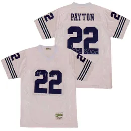 Футбол средней школы 22 Уолтер Пэйтон Джерси Джексон Государственный университет - все сшивая команда, белая чистое хлопок, воздухопроницаемое из -за пуловерного колледжа, винтажные мужчины.