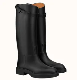 2024 Luxury Top quality Buckle Black Calf Leather Famous brand Knight Long Knee Boot Fashion Designer Woman Winter Famous Jumping Women's Tall Boots with box