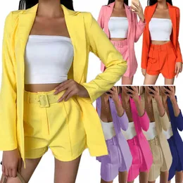Kvinnors spårningsdräkter Fashion Office Lady Two Piece Set Women Suit 2022 Summer Fall Blazer and Pants Jumpsuit Shorts Set Casual Suits Outfits P230419