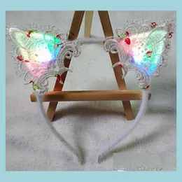 Andra evenemangsfestleveranser söta LED Glowing Cat Ear pannband Cosplay Costume Light Up Kitty Hair Hoop Fancy Dree Flashing Blinky B DHIW1