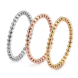 Band Rings Girls 2mm Width Small Wave Design Ring Rose Gold Silver Color Stainless Steel Beads Ring for Women