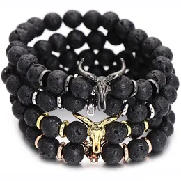 Pärlstav kvinnliga smycken armband strängar punk cz bl huvud skl män mode 8mm lava sten pärlor charm armband armband rame gåva drop del dhdms