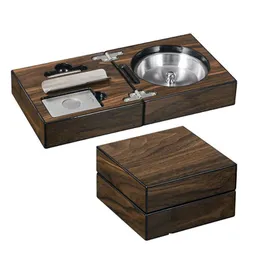 Cigar Accessories Portable Walnut Ashtray Stainless Steel Cigars Cutter Wooden Box Exquisite Crafts Gift Drop Delivery Home Dhgarden Dhtwx