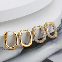 후프 귀걸이 14K 금도 기하학적 기하학적 기하학적 입방 지르코니아 서클 스퀘어 이어 버클 huggies cz crystal jewelry