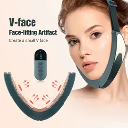 Home Beauty Instrument Microcurrent V Face Face Lift Device 6Mode Beheizte Hautverjüngung Doppelkinn V Vibrationsmassagegerät Drahtlose Fernbedienung 230509