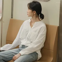 Women's Blouses Korean Fashion Long Sleeve Tops For Women White Pocket Shirt Blusas Femininas Elegantes Camisa Feminina De Verano Mujer