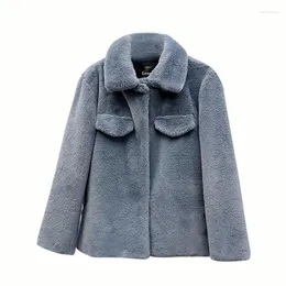 Women's Fur 2023 Winter Coat Korean version av Imitation Women Lapel Loose Thick Furry Manteau Fourrure Femme
