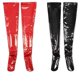 Seksowne skarpetki Wetlook Stockings Night Club Kolan Kolan Kolannik Wysoka kobieca Olej błyszcząca bielizna Lateksowa Hosiery Pvc skóra czerwona Bla 230419