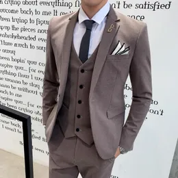 Men's Suits (Jacket Vest Pants) 2023 Formal Men Suit Man With Korean Version Slim 3 Piece Custom Groomsman Business Casual Tuxedo
