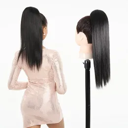 合成長い巻き毛ポニーテールヘアエクステンション茶色の合成髪20インチドローストリングポニーテールヘアピース女性のためのヘアピース