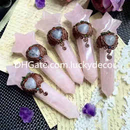 Rose Quartz Star Manifestation Wand Witchy Altar Decor Handcrafted Natural Pink Crystal Point Gemstone Heart Polymer Clay Magic Wizard Scepter Wiccan Ritual Tools