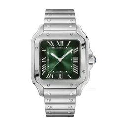 Tanque cuadrado Relojes para hombre 39 mm Caucho verde y acero inoxidable Relojes mecánicos Caja Pulsera Moda Fecha Reloj Hombre dama 35 mm reloj Montre De Luxe