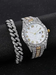 Punk Hip Hop Diamond Studded Chain Watch For Men Set A07582 230419