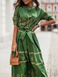 Casual Kleider Fashion Print Shirt Dress Retro Chic Woman Vintage Dress Maxi Dress Elegant Button Belt High Waist Kleider für Damen Luxus 230419