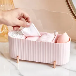 Bath Accessory Set Desktop Cosmetics Storage Box Dust Proof Makeup Organizer för bomullskuddar Svickor Skönhet Egghållare Badrumsmycken 230418