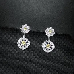 Backs Earrings Bettyue Exquisite Flower-shape Three Colors With Zirconia Stones Luxury Earring Shiny Dress-up For Female Bridal Wedding Gift