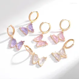 Dangle Earrings Glass Crystal Butterfly Cubic Zirconia Hook Fool for Women Red Purple Yellow Earringファッションジュエリー