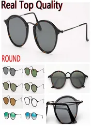 Runde Fleck-Sonnenbrille für Damen und Herren, echte Glaslinsen, UV400, mit Lederetui und Einzelhandelsverpackungen, Panda81496388400158