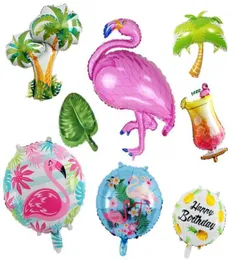 Parti Dekorasyonu 18 inç Yuvarlak Hawaiian Balon Flamingo Alüminyum Folyo Şarap Cam Yaprak Doğum Günü 7629064