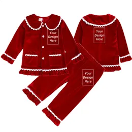 Pajamas 2023 Anpassade barn barn Familj Jul Golden Velvet Pyjamas Red Boy Girl Dress Match Kläder Personlig Xmas Gift Costume 231118