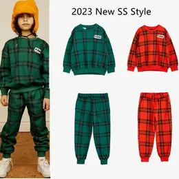 T-shirts Korean Kids Clothes Sweatshirt Pants For Spring Summer Baby Boys Girls Plaid Sweaters Suit Children's Outwear Clothings 230419