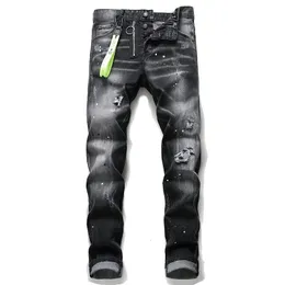 Calça de jeans masculina Marca de moda européia de calça de retalhos de retalhos de retalhos moto Biker Burro negro para 230419