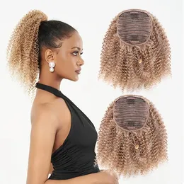 Short Afro Kinky Curly Ponytail Hair Extension for Women Blonde Curly Drawstring Ponytail Synthetic Natural Puff Fake Horse Tail